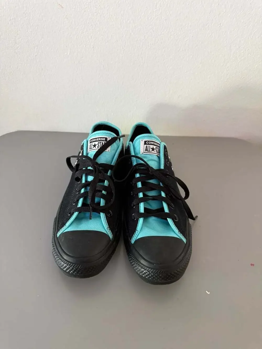 NEW CUSTOM Converse Chuck Taylor All Star Low Top Black/Aqua Star Graphic 7.5 9. - Picture 2 of 6